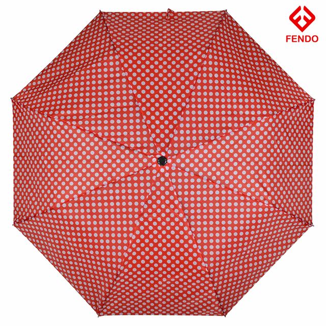 Fendo Bobby 3 Fold Auto Open 23.5 Inch Sun & Rainproof Regular Umbrella For Men & Women | Red Dots