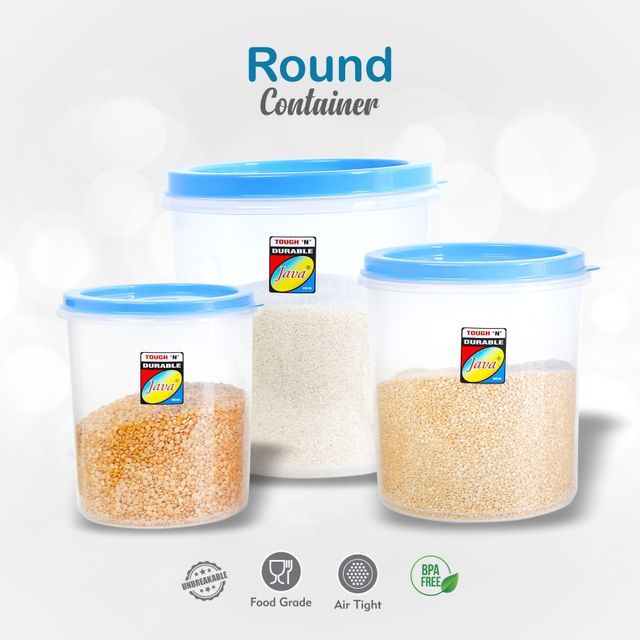 Java 3 Pcs Plastic Round Container (10L, 7L, 5L) - Transparent