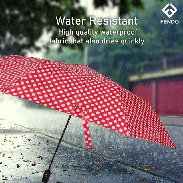 Fendo Bobby 3 Fold Auto Open 23.5 Inch Sun & Rainproof Regular Umbrella For Men & Women | Red Dots