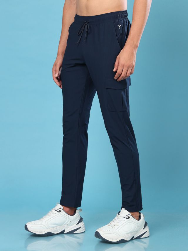 Technosport Men Poly Solid Relax Fit Sports Cargo Trackpants with DURACOOL+ | Navy | M