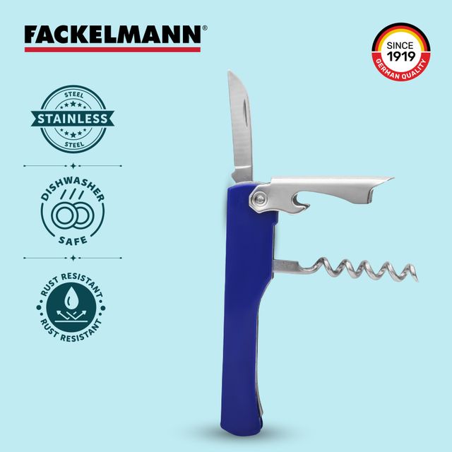 Fackelmann Stainless Steel Waiters Corkscrew Bottle Opener and a Serrated Cutter | Strong