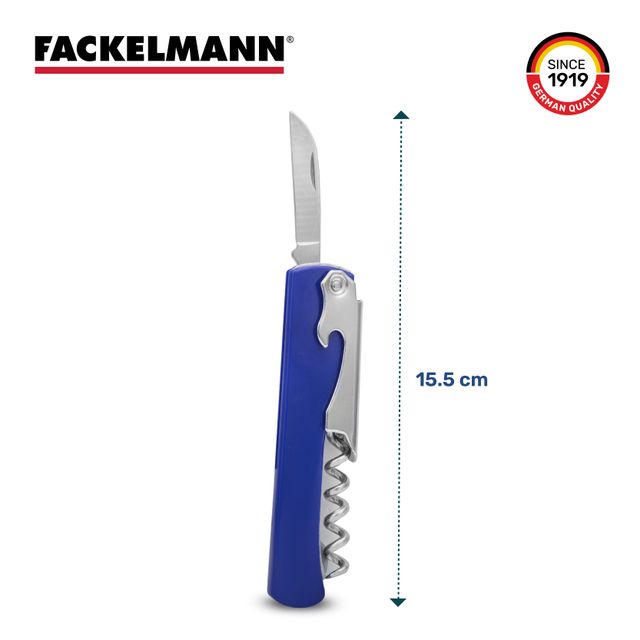 Fackelmann Stainless Steel Waiters Corkscrew Bottle Opener and a Serrated Cutter | Strong