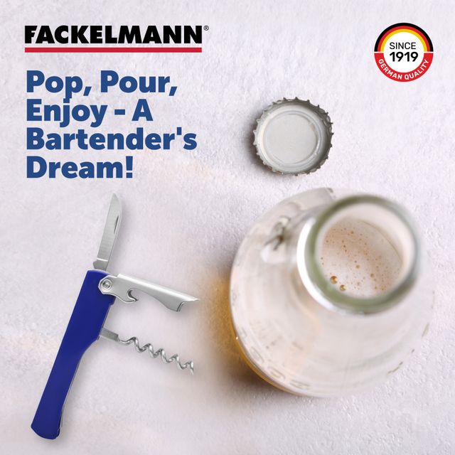 Fackelmann Stainless Steel Waiters Corkscrew Bottle Opener and a Serrated Cutter | Strong