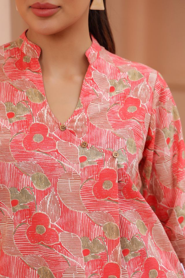 Jisora Women's Printed Cotton Co-ord Set | Pink - 2XL