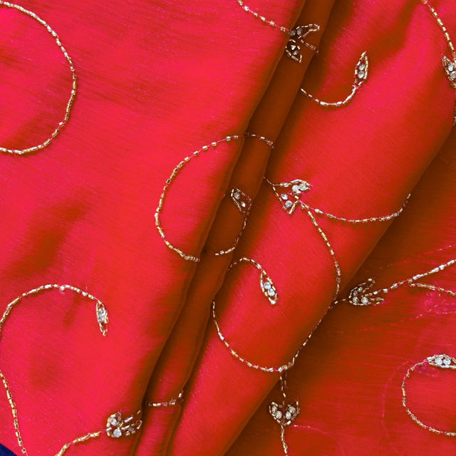 Anorah Red Heavy Work Chiffon Saree For Karwa Chauth