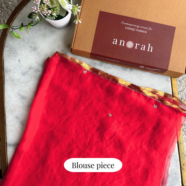 Anorah Red Heavy Work Chiffon Saree For Karwa Chauth