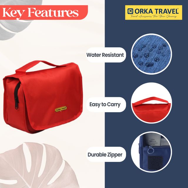 Orka Travel Ricky Toiletry Bag | Makeup Kit | Cosmetic Bag | Multipurpose Pouch Bag | Red