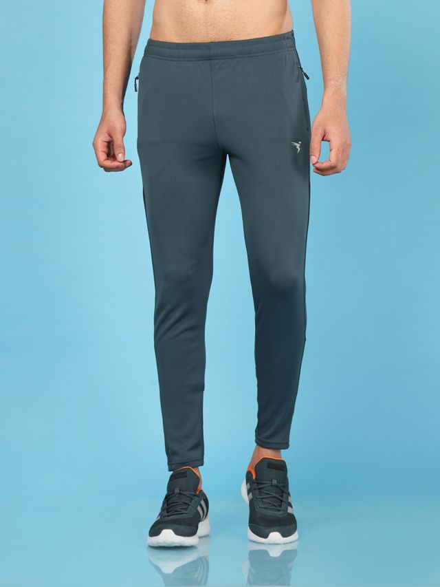 Technosport Men Poly Solid Slim Fit Sports Trackpants with TECHNO DRY | Dark Carbon | L