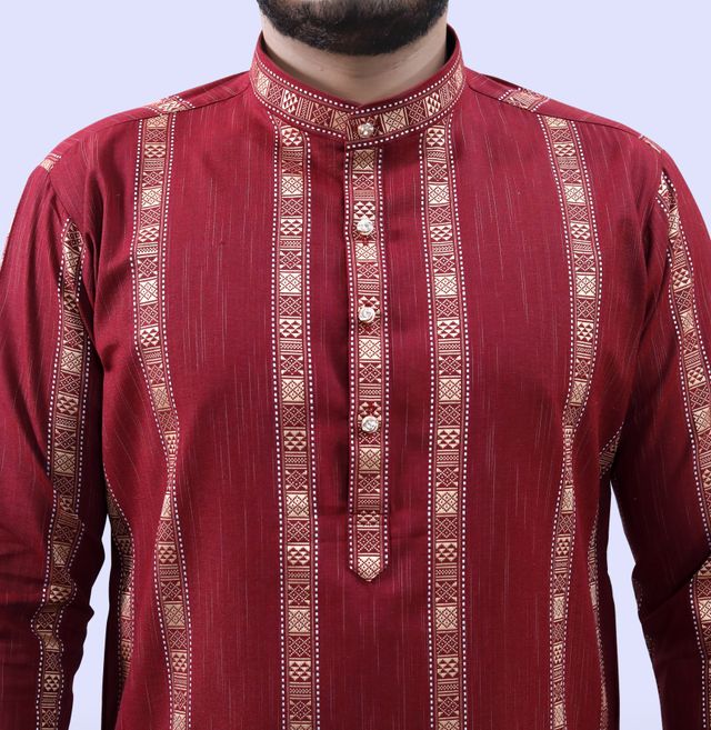 Tibra Collection Men Straight Kurta - Maroon | Striped | Cotton Blend | S