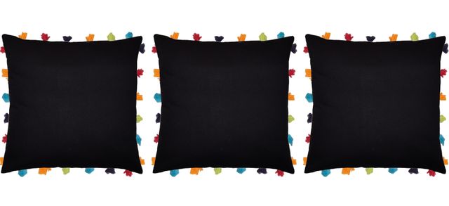 Lushomes Boho Cushion Cover - Black | Tassels & Pom Pom | 18 x 18 inch