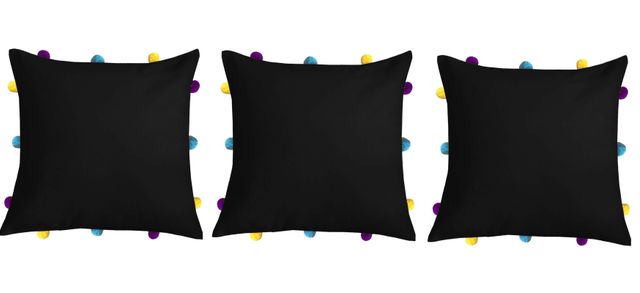 Lushomes Cushion Cover with Pom Pom - Black | 12 x 12 inch