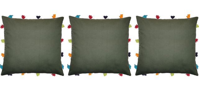 Lushomes Cushion Cover - Olive Green | 14 x 14 inch | Pom Pom