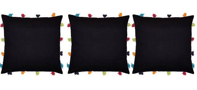 Lushomes Cushion Covers with Tassels - Black | 14 x 14 inch