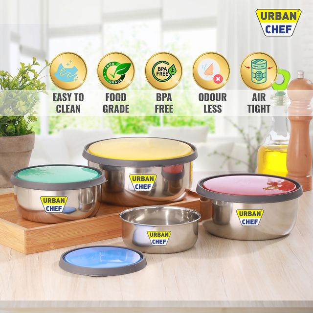 Urban Chef Fresca Stainles 5 Pcs | | 375 Ml + 625 Ml + 1000 Ml + 1375 Ml - Multi Color