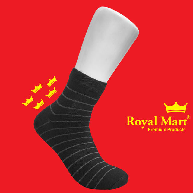 Royal Mart Unisex Striped Cotton Blend Calf Socks | Black - Free Size