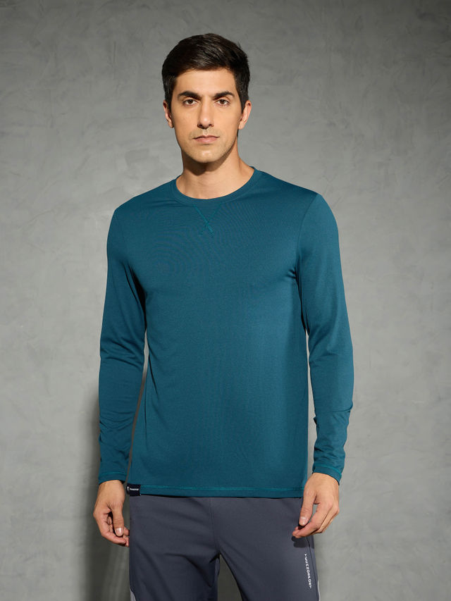 Technosport Men's Poly Solid Slim Fit Round Neck Full Sleeve Sports T-shirt | Gulf Coast - L