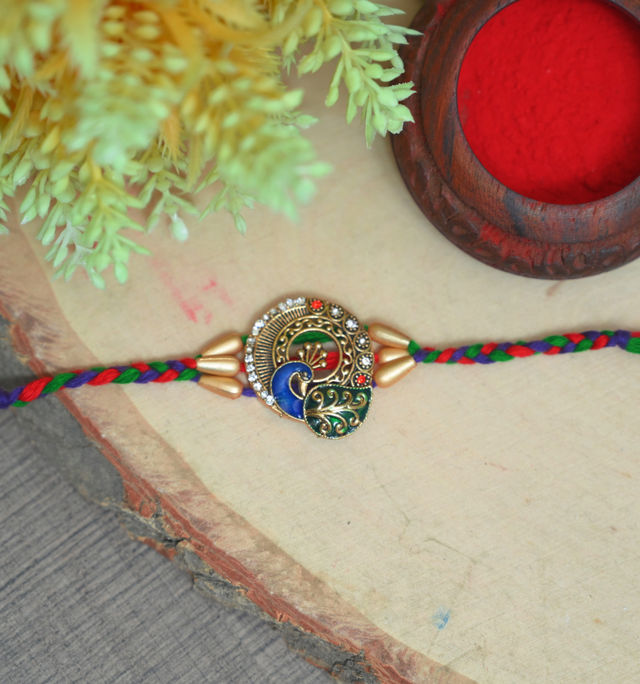 Aurum Peacock Rakhi With Decorative Meenakari