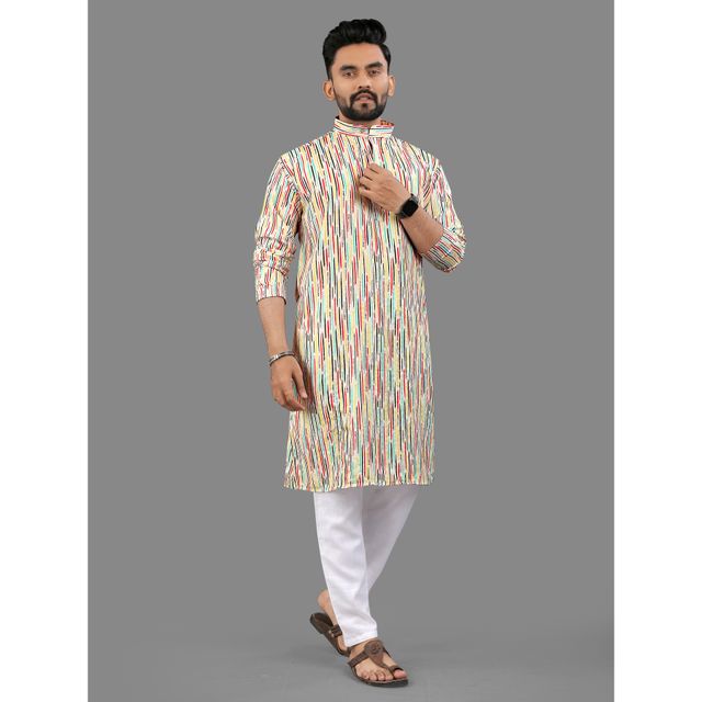 Allan Peter Men's Print Long Kurta - Multicolor | XL