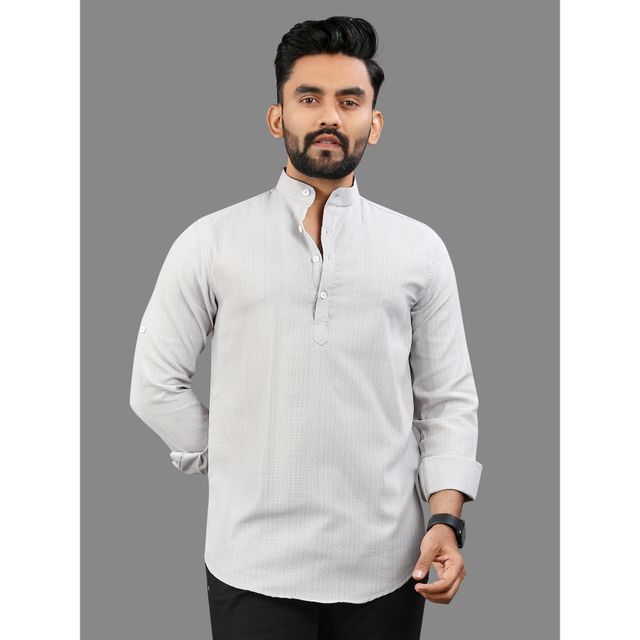 Allan Peter Men's Plain Short Kurta - Grey | L