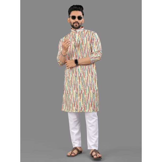 Allan Peter Men's Print Long Kurta - Multicolor | XL