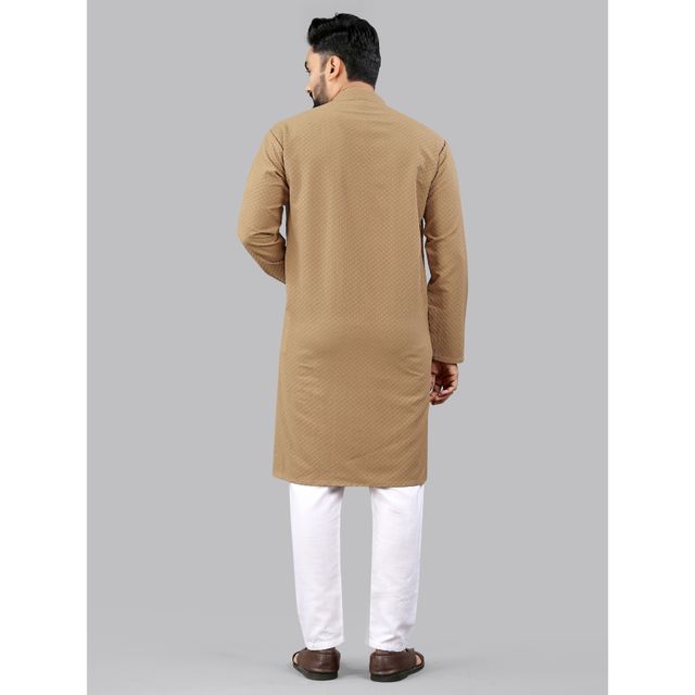 Allan Peter Men's Embroidery Long Kurta - Beige | XL