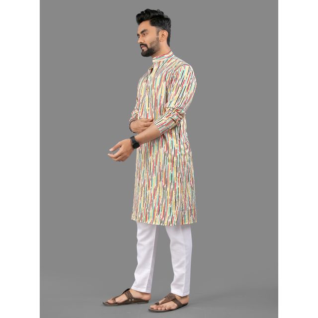 Allan Peter Men's Print Long Kurta - Multicolor | XL