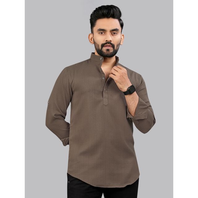 Allan Peter Men's Plain Short Kurta - Brown | XXL