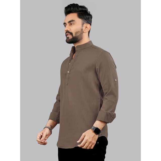 Allan Peter Men's Plain Short Kurta - Brown | XXL