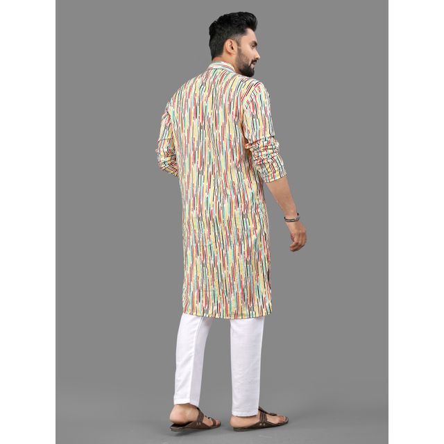 Allan Peter Men's Print Long Kurta - Multicolor | XL