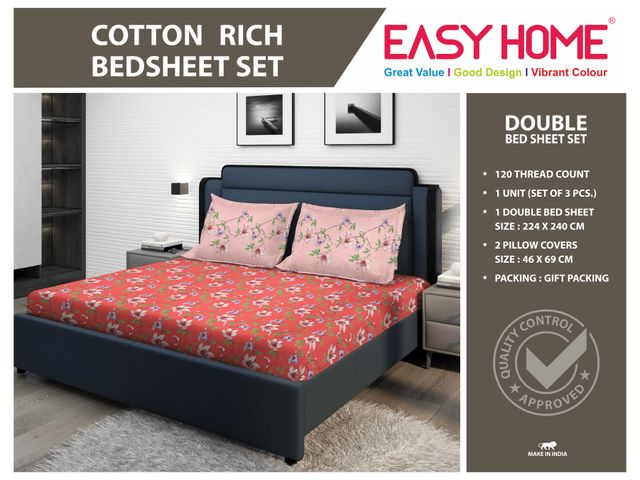 Superspun 120 Tc-Cotton Rich-Easy Home- Dbl- 220 x 240- D:23119 - Assorted