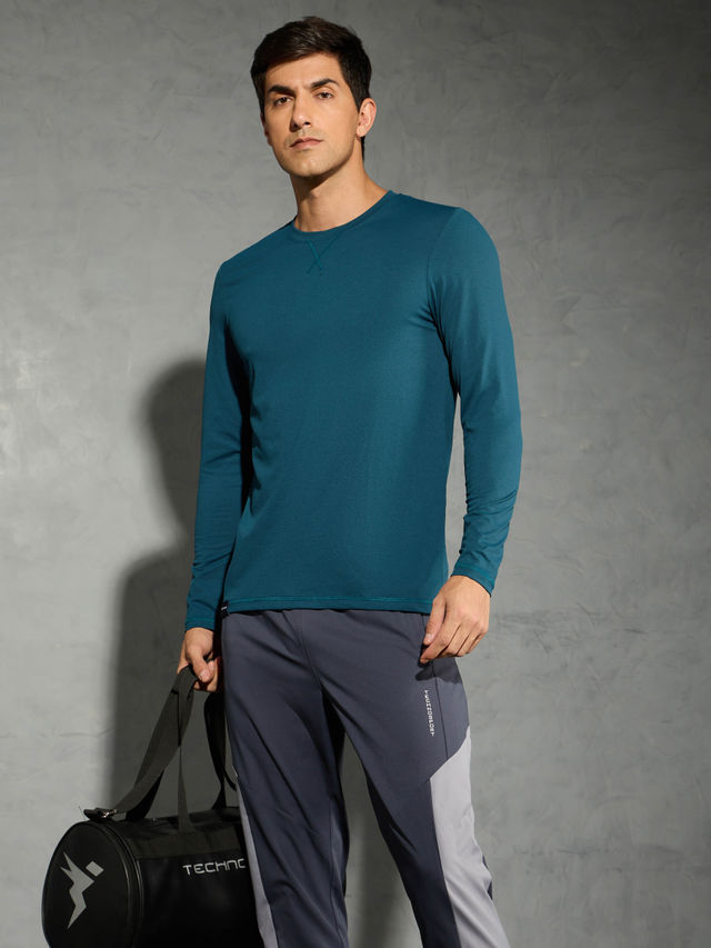 Technosport Men's Poly Solid Slim Fit Round Neck Full Sleeve Sports T-shirt | Gulf Coast - L