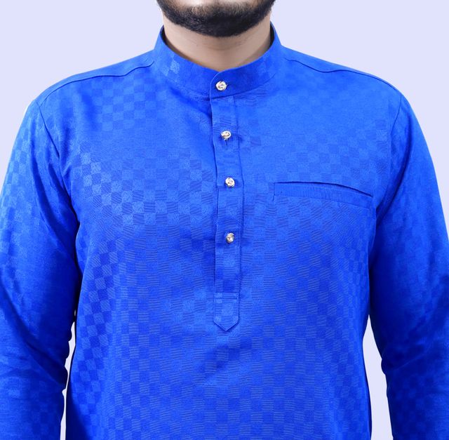 Tibra Collection Men Kurta - Blue | Block Pattern | Cotton Blend | S