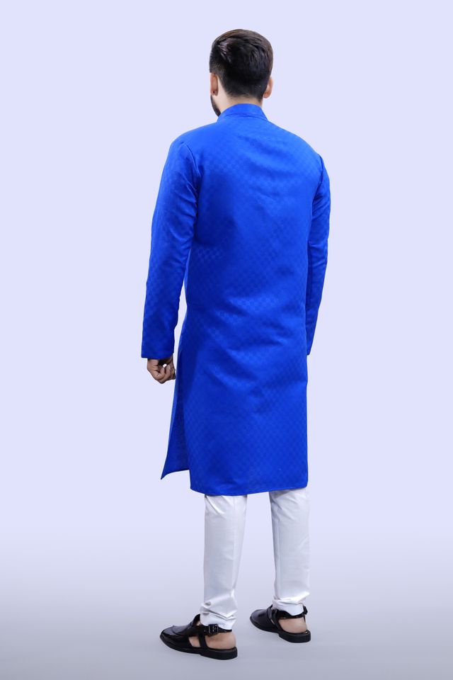 Tibra Collection Men Kurta - Blue | Block Pattern | Cotton Blend | S