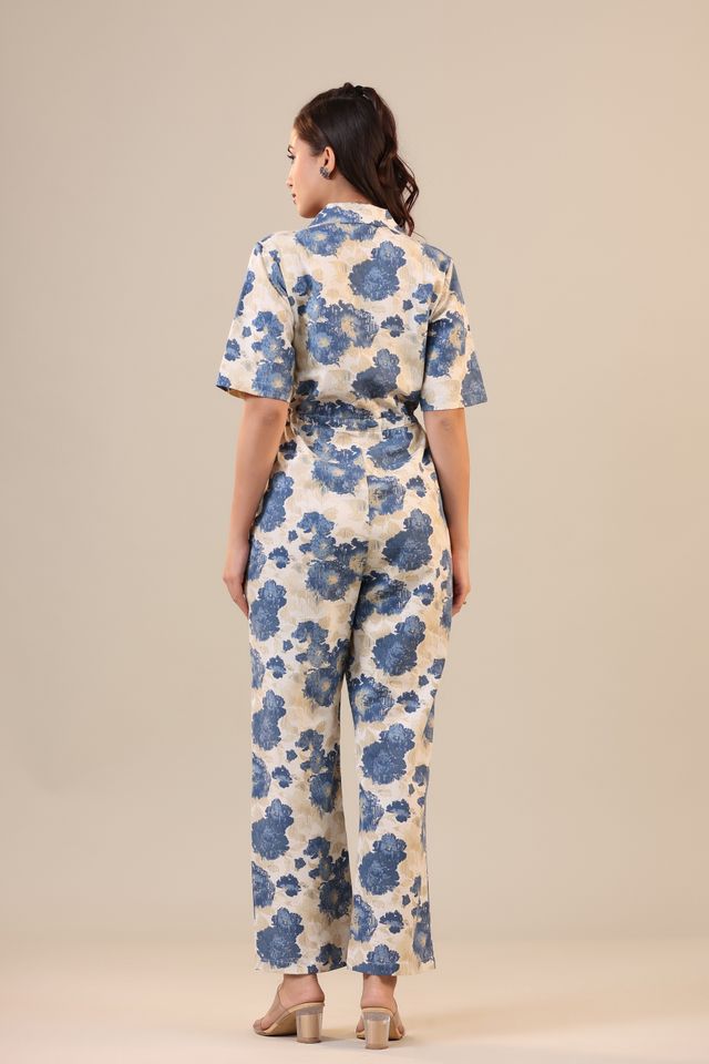 Jisora Women's Off white Cotton Flex Jumpsuit | M - JS1863