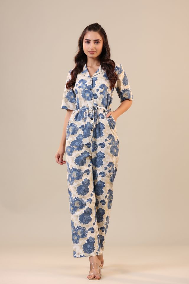 Jisora Women's Off white Cotton Flex Jumpsuit | M - JS1863