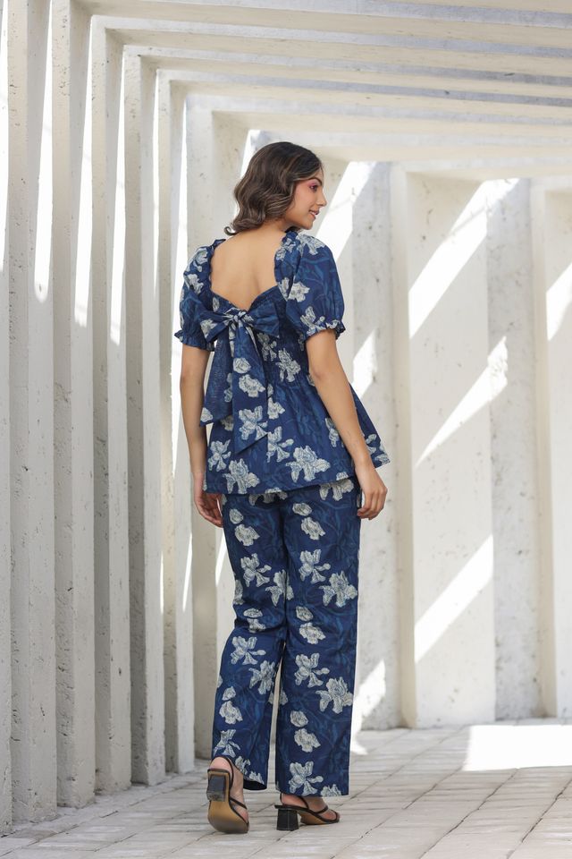 Jisora Women's Blue Cotton Co-ord Sets | L - CS1786