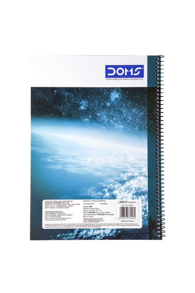 Doms 1 Subject Spiral Note Books Single Line (People'S Mind Series) - 70 Gsm Paper-160 Pages 1 pc Combo