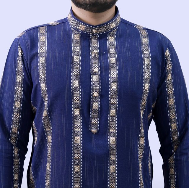 Tibra Collection Men Straight Kurta - Navy | Striped | Cotton Blend | XXL