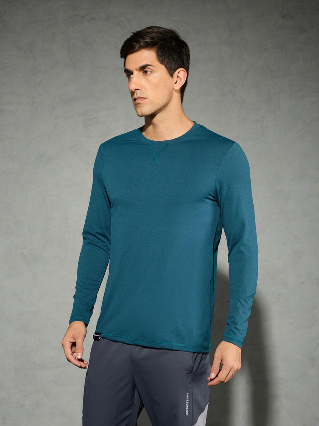 Technosport Men's Poly Solid Slim Fit Round Neck Full Sleeve Sports T-shirt | Gulf Coast - L