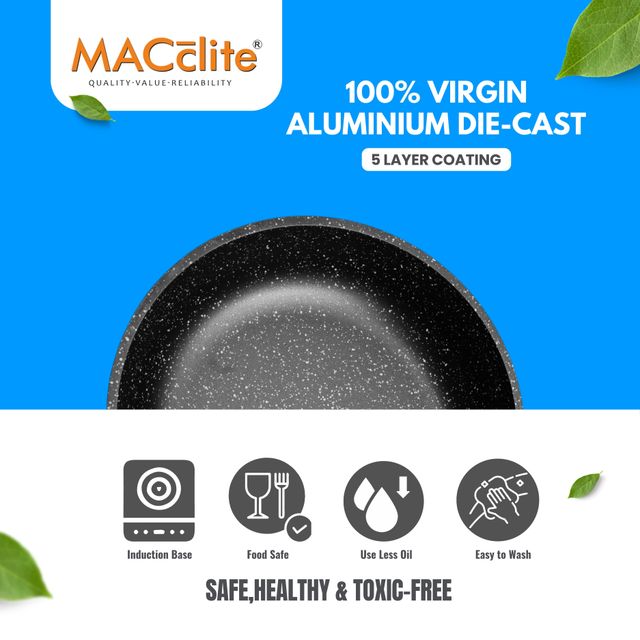 Macclite Non-Stick PDC Granite+ Induction Base Hard Rock Deep Frying Pan 24 cm With Glass lid