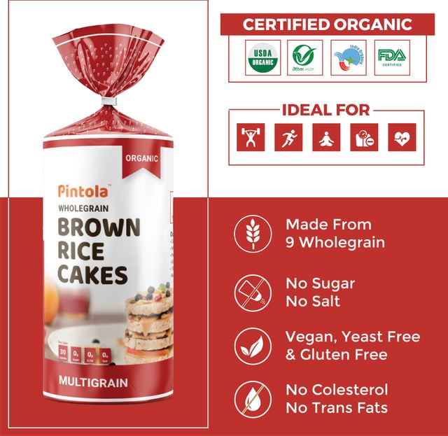 Pintola Organic Wholegrain Brown Rice Cakes Multigrain 125 g Combo