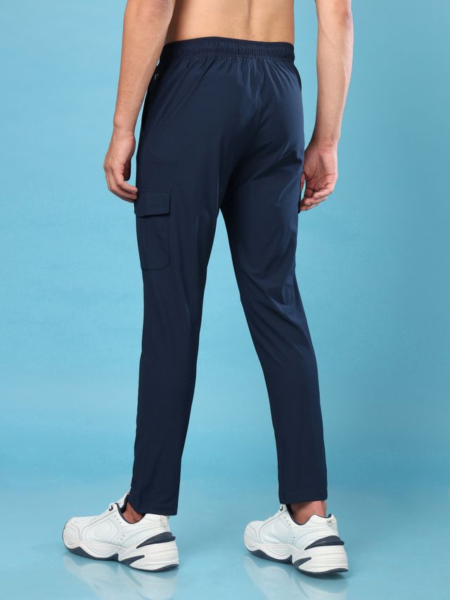 Technosport Men Poly Solid Relax Fit Sports Cargo Trackpants with DURACOOL+ | Navy | M