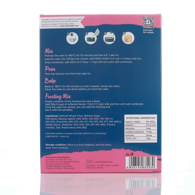 The Select Aisle Eggless Vanilla Cake Mix - Frosting mix and Sprinkles Included Box