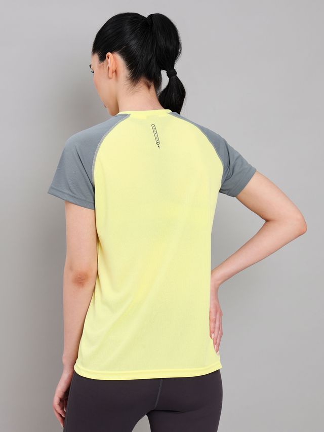 Technosport Women Colorblock Slim Fit Round Neck Sports T-shirt with Technocool - Wax Yellow XXL