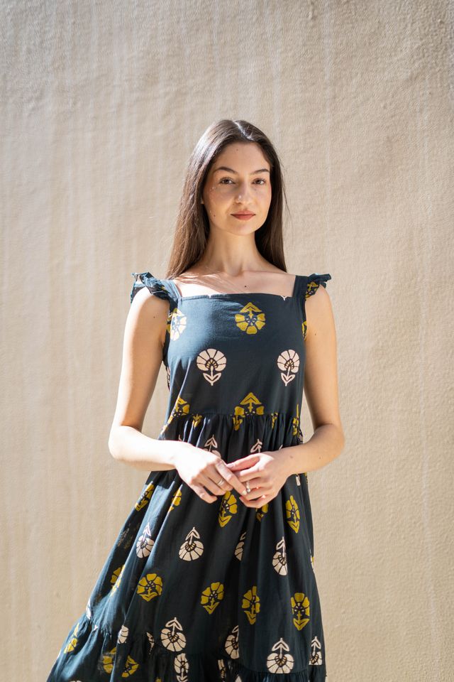 Sanskrutihomes Cotton Floral Printed Fit & Flare Midi Dress for Women s | Teal | XXL