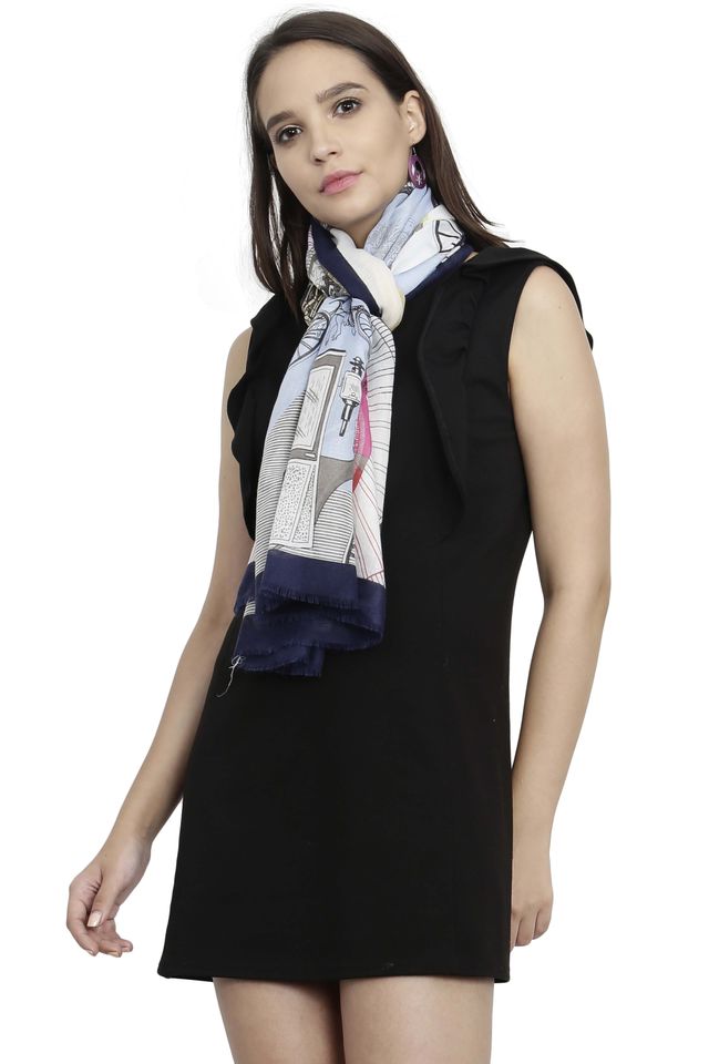 Fabseasons Women's Printed Scarf | Navy - One Size