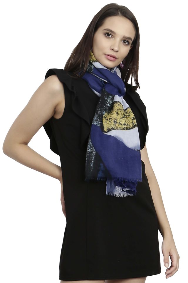 Fabseasons Women's Cotton Viscose Blend Scarf | Blue - One Size