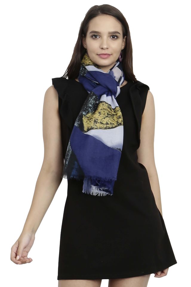 Fabseasons Women's Cotton Viscose Blend Scarf | Blue - One Size