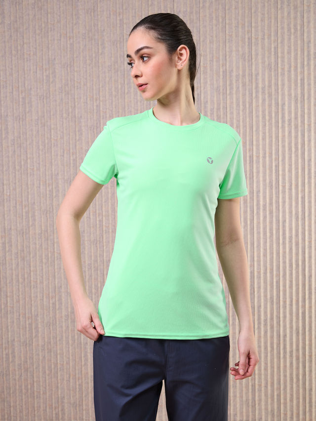 Technosport Women Solid Slim Fit Round Neck Sports T-shirt with Techno CooL Mint Green XL