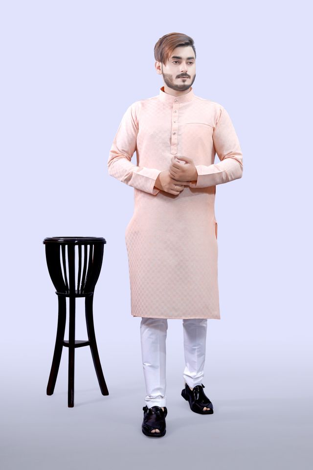 Tibra Collection Men Kurta - Beige | Block Pattern | Cotton Blend | XXL